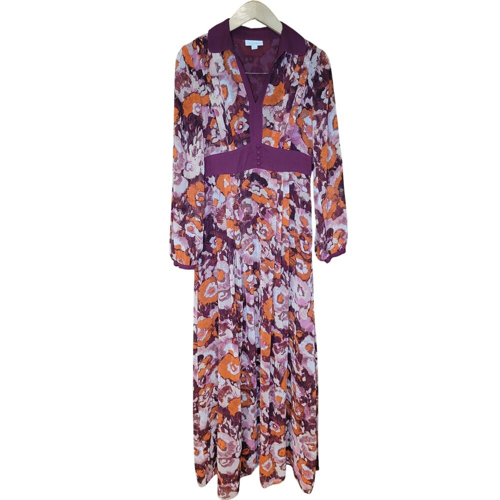 Hinge floral burgundy long prairie dress Sz Small
